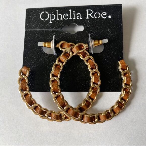 Ophelia Roe Leather Gold Hoop Earrings - Picture 3 of 5